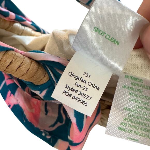 Lilly Pulitzer Monkey Business Half Moon Tan Straw Beach Tote with Floral Scarf - Picture 8 of 10